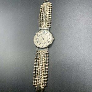 EUC Vintage 1980's La Baron Women's Beaded Chain Silver/Gold Tone Wristwatch